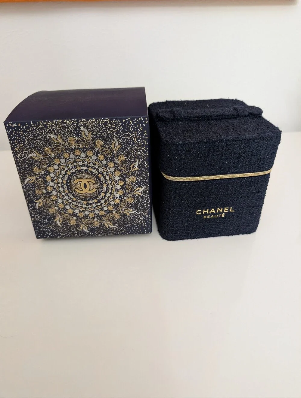CHANEL Beauté Black Cosmetic Travel Case with Gold Trim